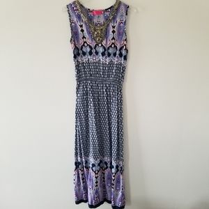 Paisley sleeveless maxi dress with beaded neckline
